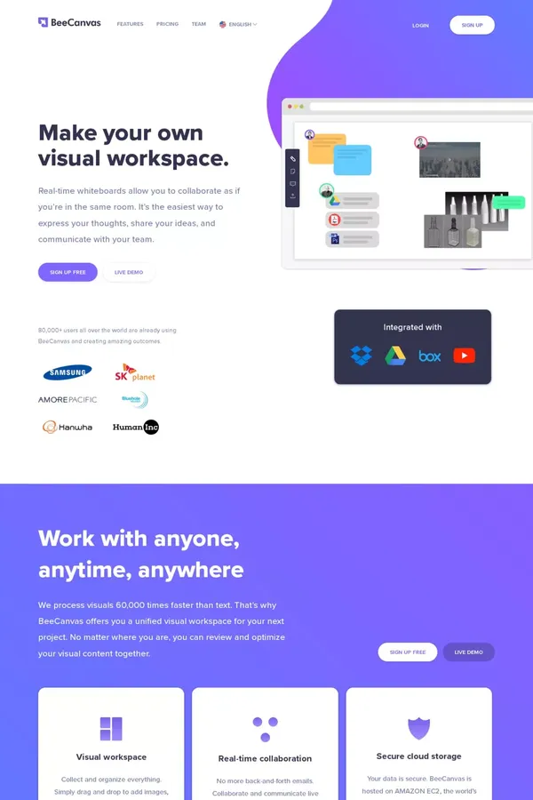 Visual workspace for creative teamwork | BeeCanvas - Landing design inspiration