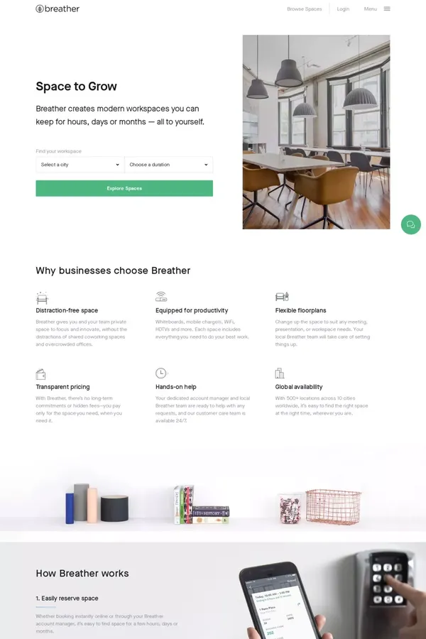 Breather - Landing design inspiration