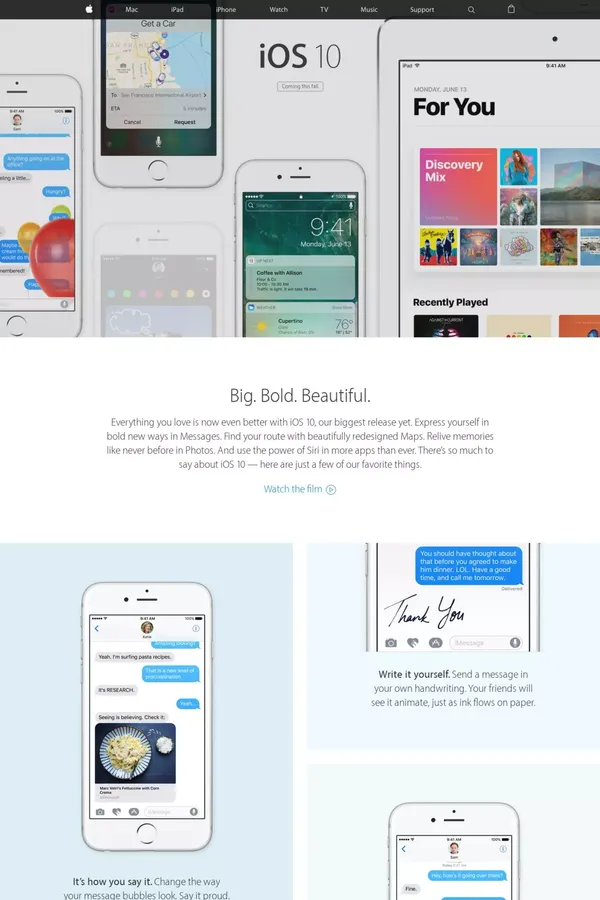 iOS 10 - Apple - Landing design inspiration