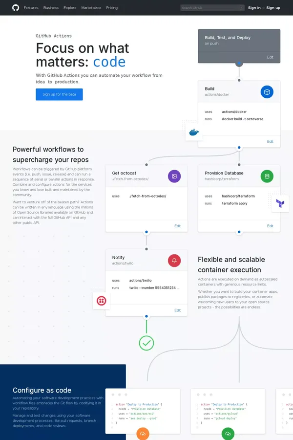 Features • GitHub Actions · GitHub - Landing design inspiration