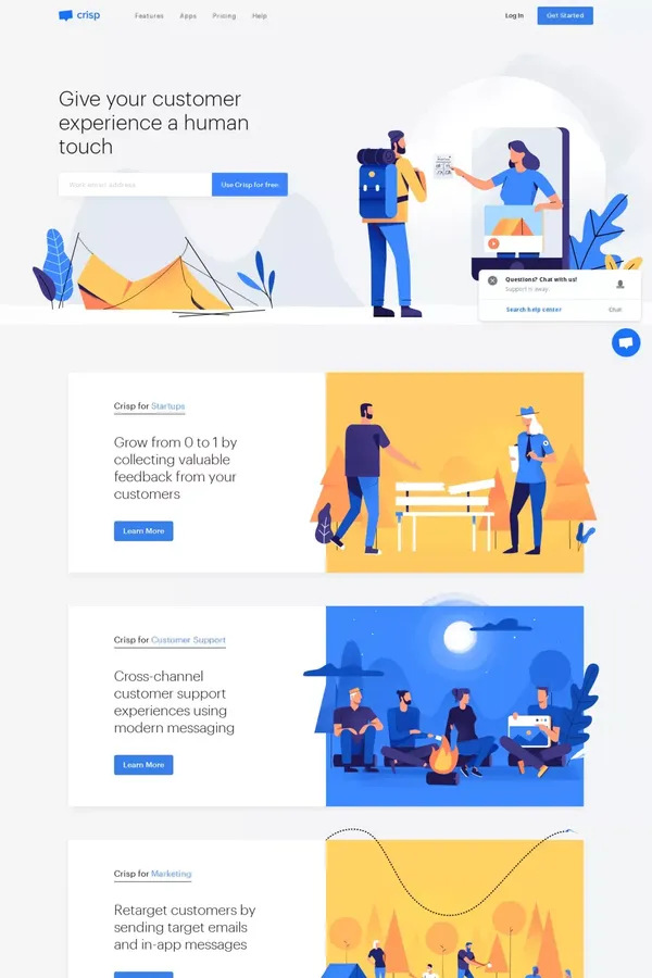 Crisp - Customer Messaging For Startups - Landing design inspiration