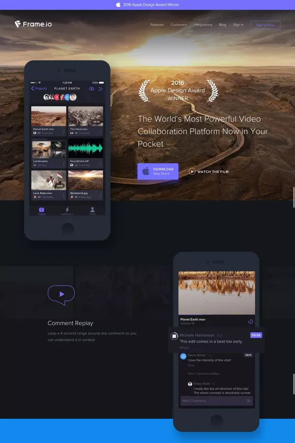 Frame.io - Landing design inspiration