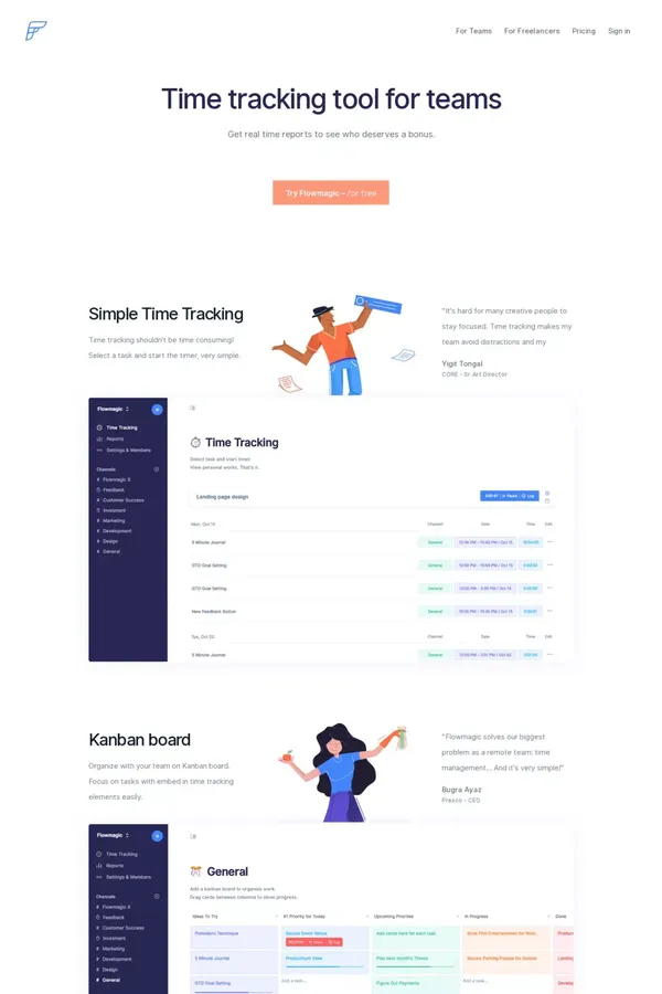 flowmagic | Time tracking software - Landing design inspiration
