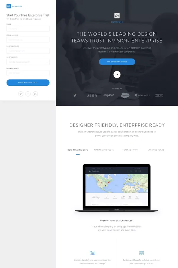InVision Enterprise | Scalable Design Collaboration Platform - Landing design inspiration