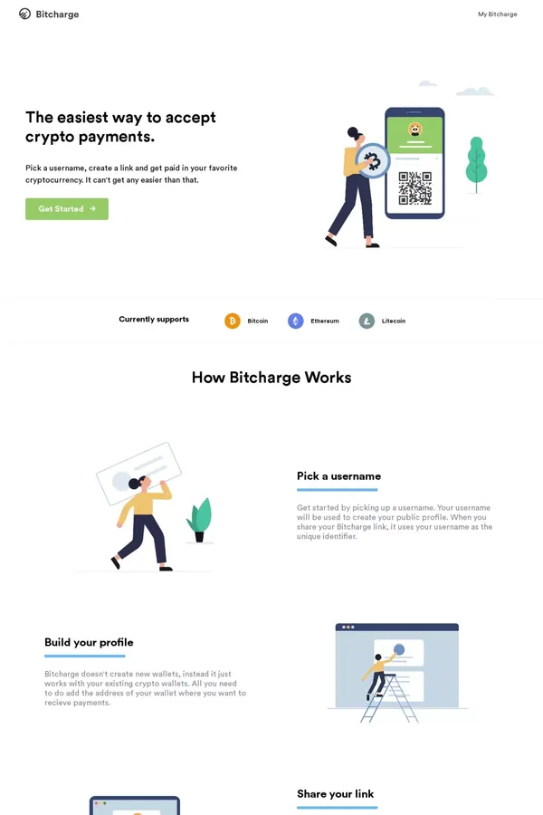 Bitcharge - The easiest way to accept crypto payments - Landing design inspiration