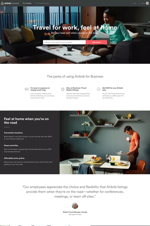 Corporate & Business Travel on Airbnb - Landing design inspiration