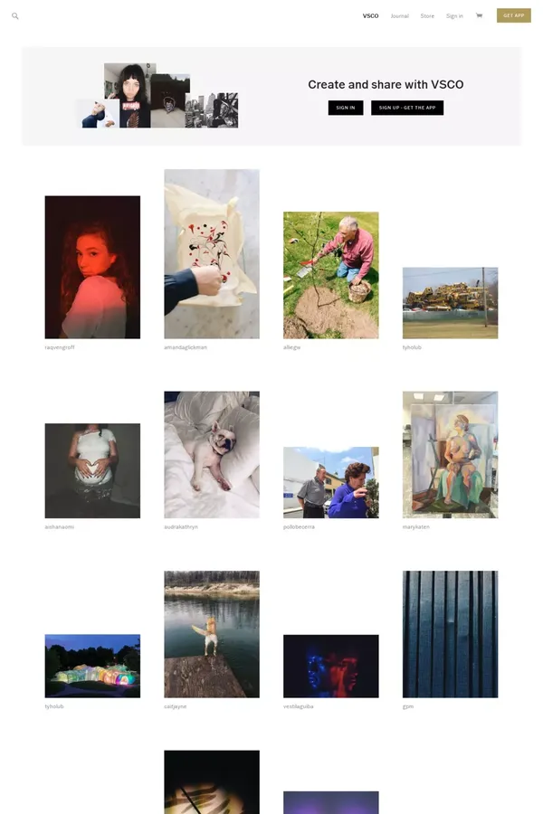 VSCO - Create, discover, and connect - Landing design inspiration
