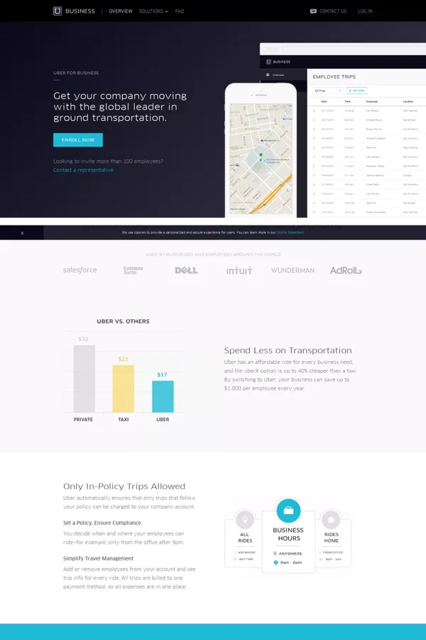 Uber for Business - Landing design inspiration