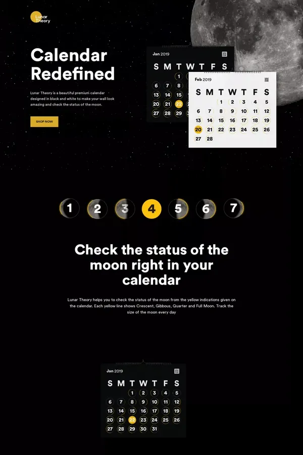 Lunar Theory - Landing design inspiration