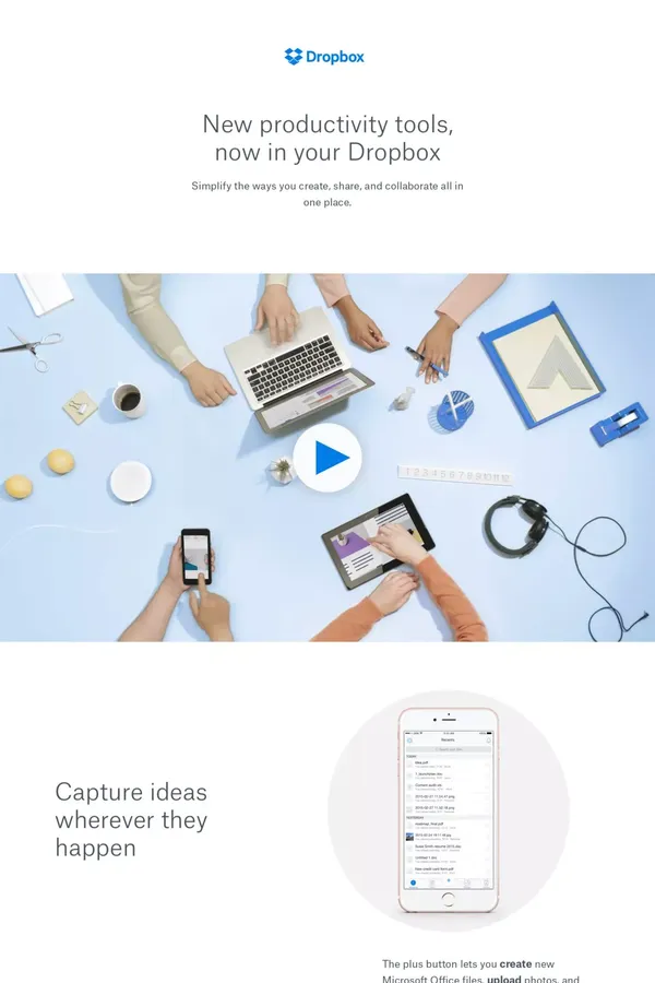 New Productivity Features | Dropbox - Landing design inspiration