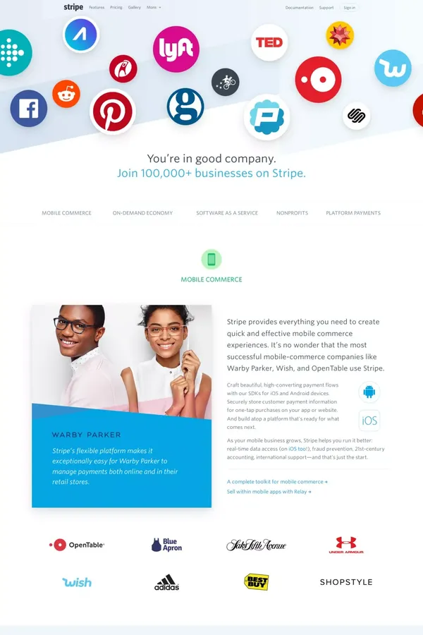 Stripe: Gallery - Landing design inspiration
