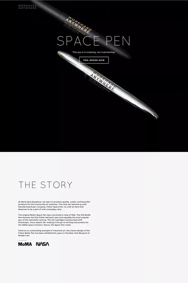 Space Pen - Work Hard Anywhere - Landing design inspiration