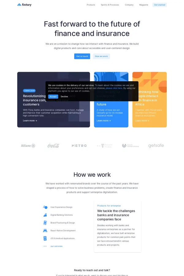 Fintory — Fast forward to the future of finance and insurance - Landing design inspiration