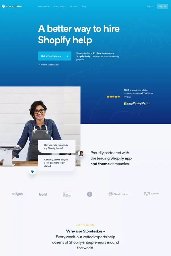 Storetasker | Hire vetted Shopify Experts - Landing design inspiration
