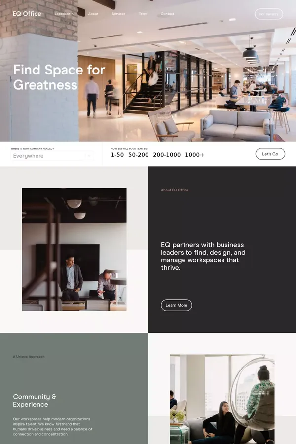 Find Space for Greatness - EQ Office - Landing design inspiration
