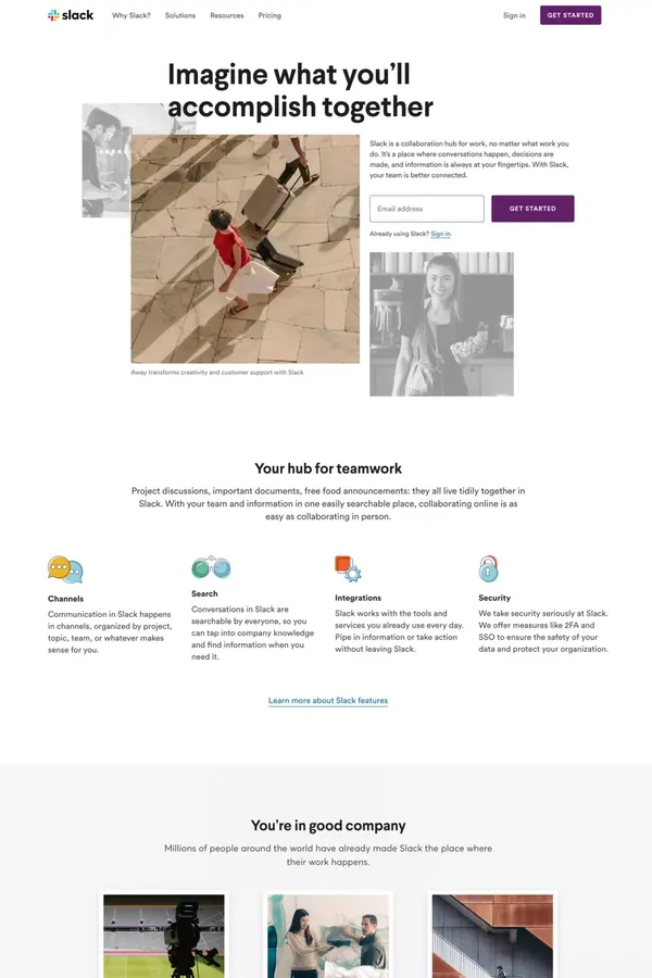 Au cœur du travail | Slack - Landing design inspiration