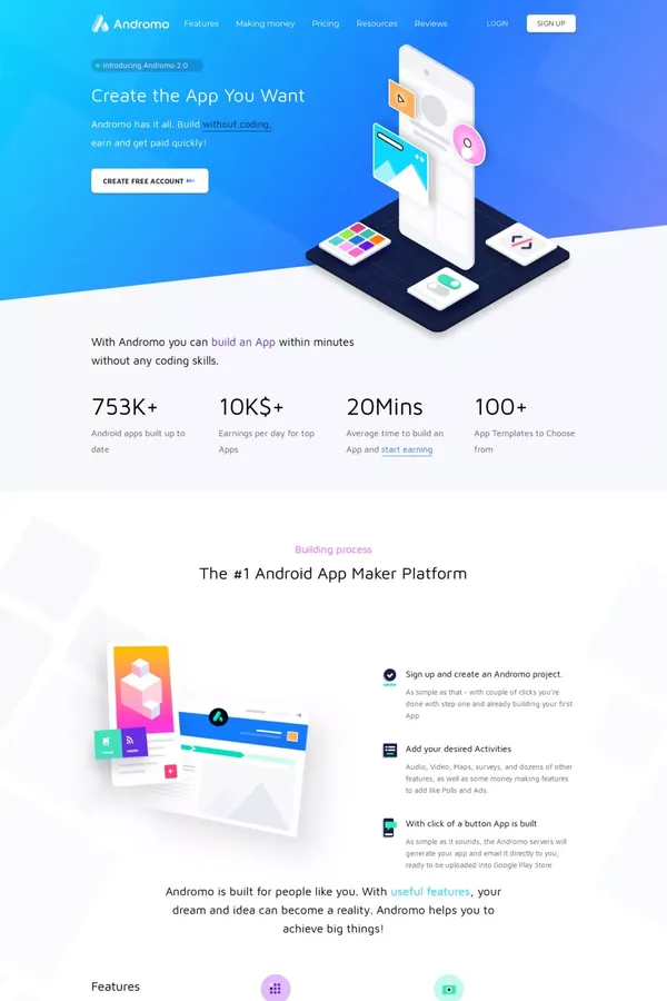 https://andromo.com/en/ - Landing design inspiration