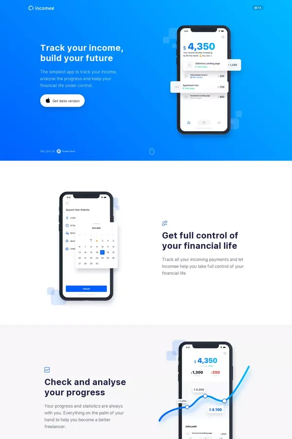 Incomee App - the income tracker for freelancers - Landing design inspiration