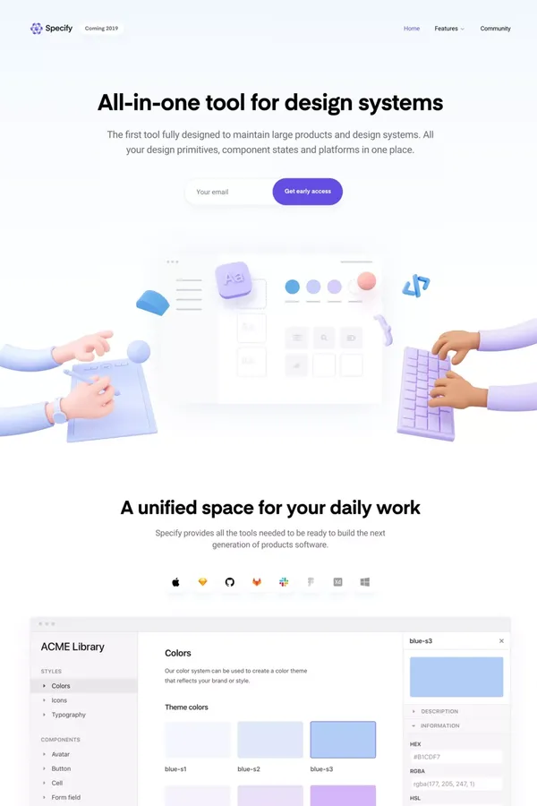 Specify — All-in-one tool for design systems - Landing design inspiration