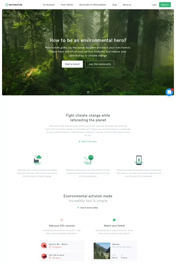 Reforestum · Grow your own forest without leaving home - Landing design inspiration