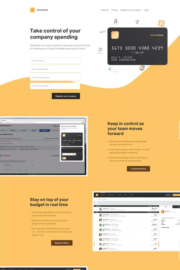 Spendesk | Take control of your company spending - Landing design inspiration