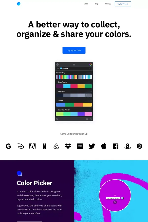 Sip Color Picker For - Landing design inspiration