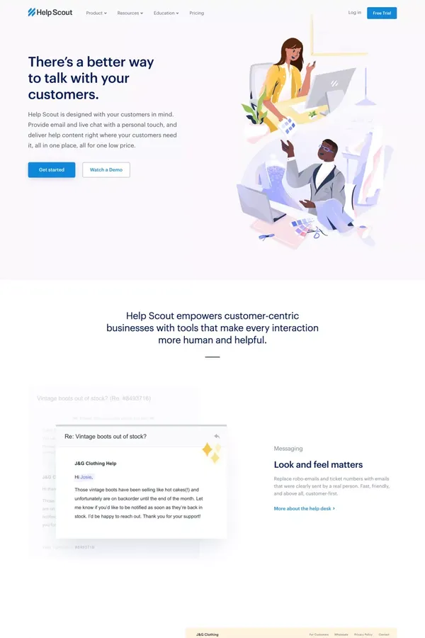 Help Scout | Simple Customer Service Software and Education - Landing design inspiration
