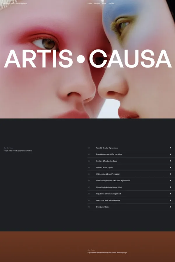 Artis Causa â Strategic Law for Creative Talent - Landing design inspiration