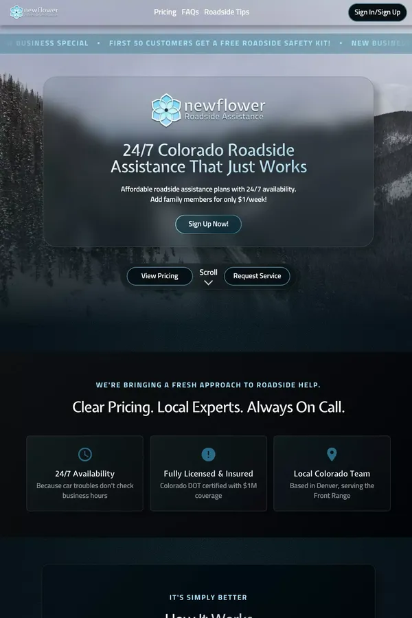 NewFlower | A Fresh Take on Colorado Roadside Assistance - Landing design inspiration
