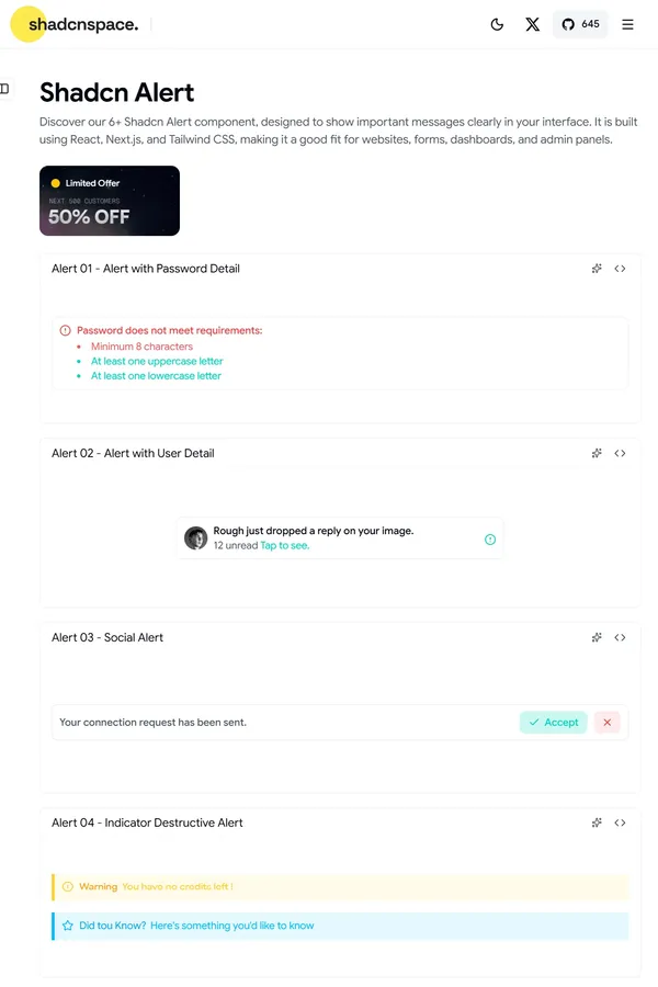 6+ Shadcn Alert Components for React & Next.js