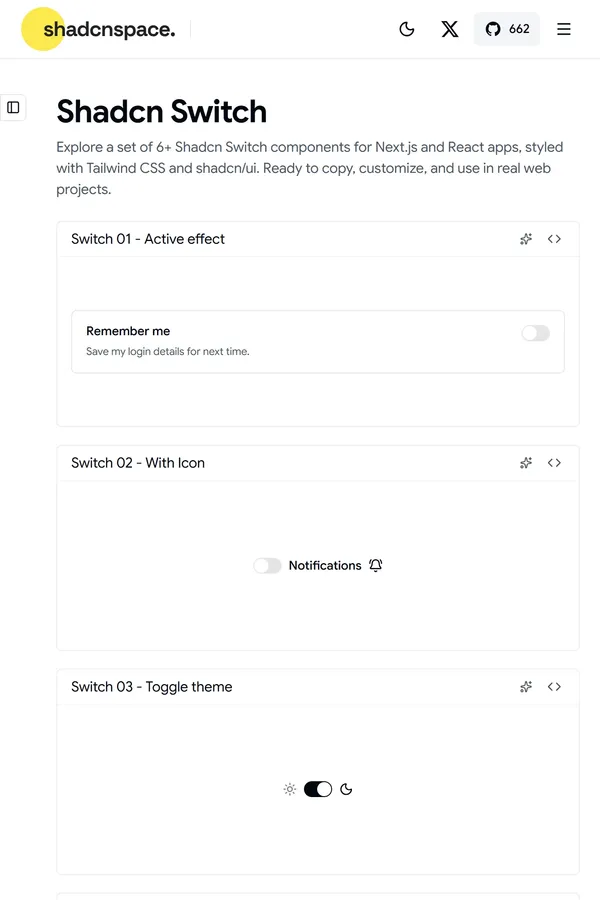 6+ Shadcn Switch Components & Variants