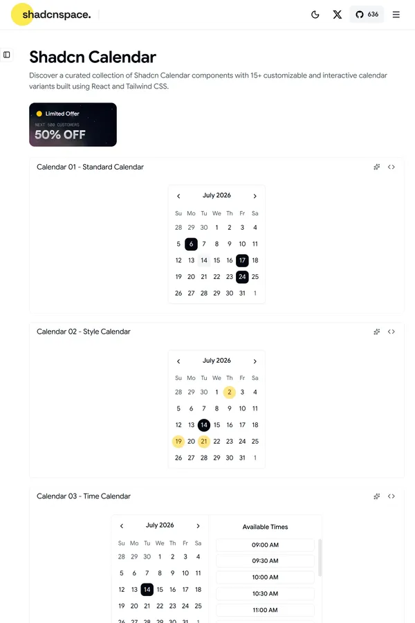 15+ Shadcn Calendar Components - UI Components and Variants