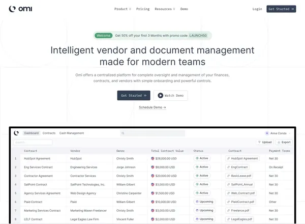 Omi | Vendor and Document Management - Landing design inspiration