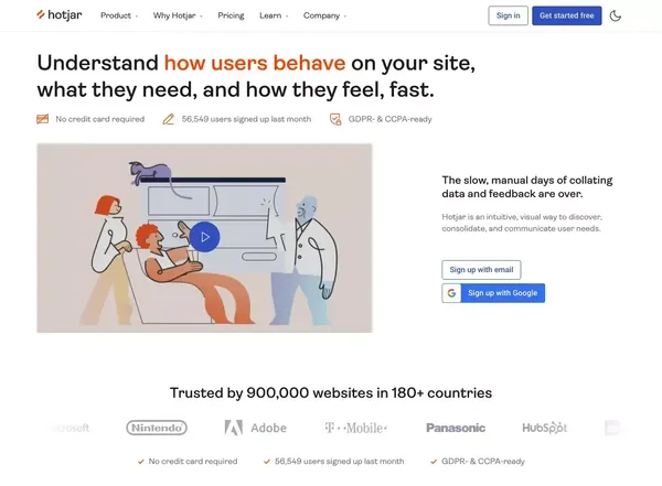 Hotjar: Website Heatmaps & Behavior Analytics Tools - Landing design inspiration