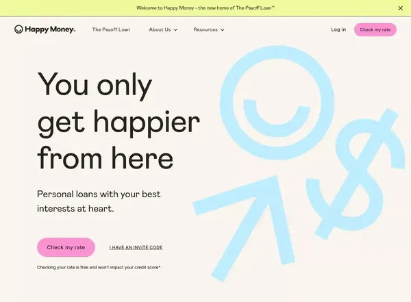 Personal Loans, Made Personal - Happy Money - Landing design inspiration
