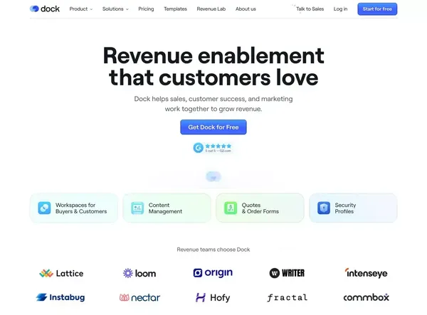 Dock - Revenue enablement that customers love - Landing design inspiration