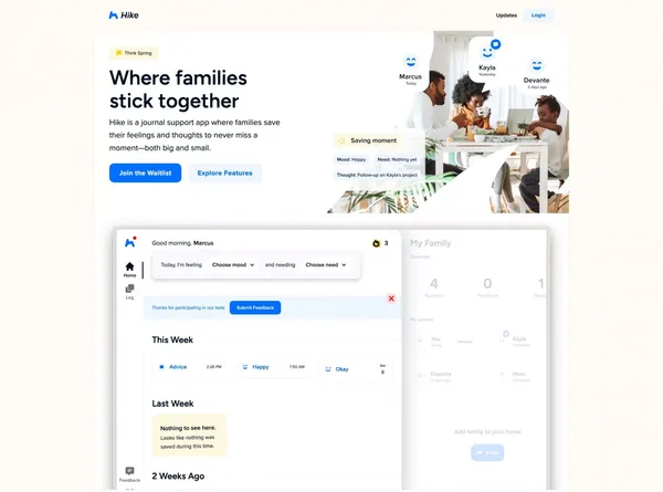 Hike - Save your family time, literally. - Landing design inspiration