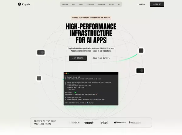 Koyeb: High-performance Infrastructure for APIs, Inference, and Databases - Landing design inspiration