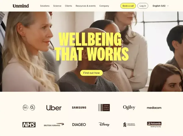 Unmind | Wellbeing that works - Landing design inspiration