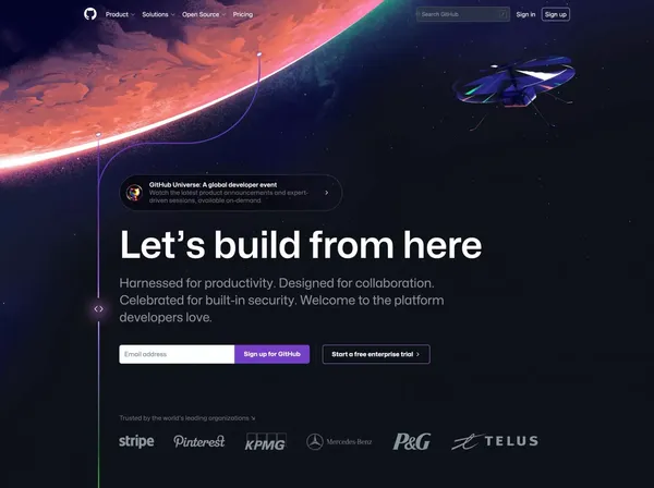 GitHub: Let’s build from here · GitHub - Landing design inspiration