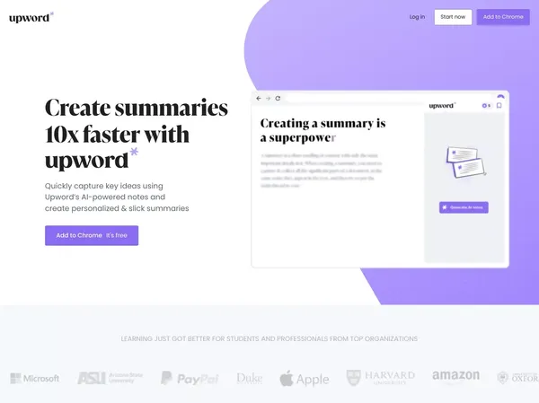 Create better summaries with Upword - Landing design inspiration