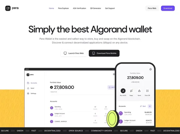 Pera Algo Wallet – Simply the best Algorand wallet. - Landing design inspiration