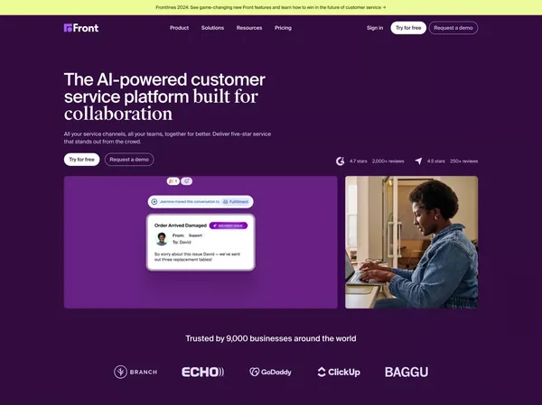 Front - The Platform for Exceptional Customer Service at Scale - Landing design inspiration
