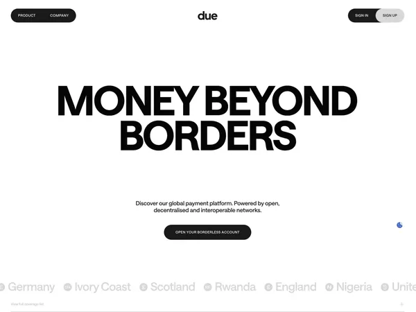 Due – Money beyond borders - Landing design inspiration