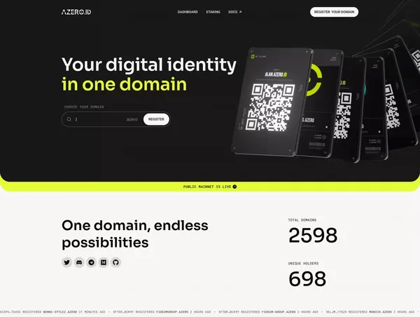 AZERO.ID – Domain Service on Aleph Zero - Landing design inspiration