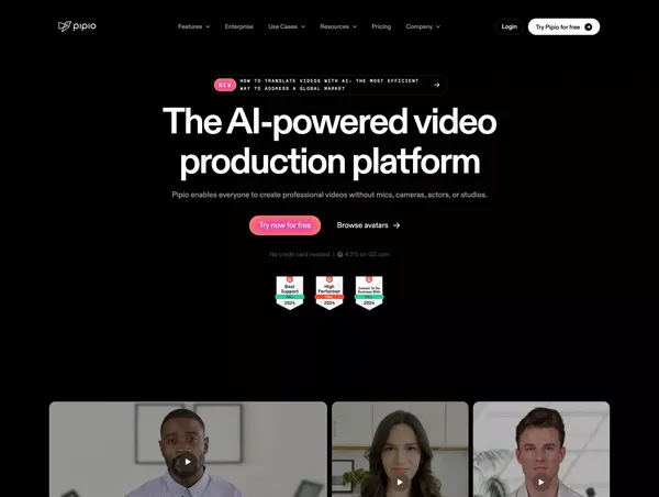 Pipio | The AI-powered video production platform - Landing design inspiration