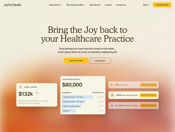 Joyful Health | Revenue Recovery For Practices - Landing design inspiration