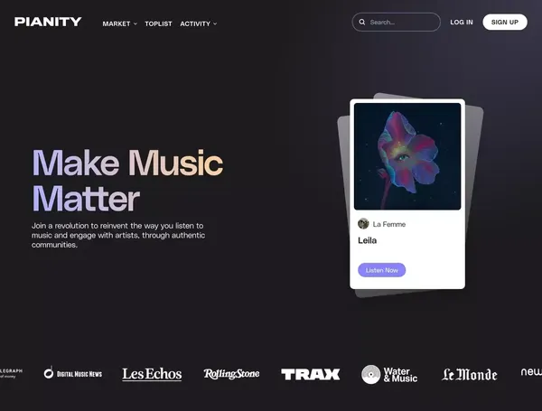 Pianity - Stream & Collect unique Musical Experiences - Landing design inspiration