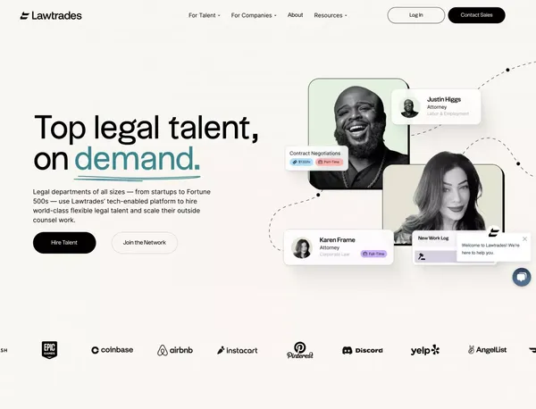 Lawtrades - Top legal talent, on demand. - Landing design inspiration
