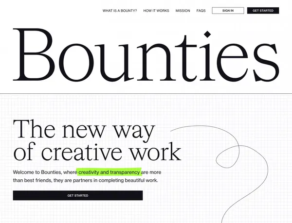 Find and work on your next creative project - Bounties - Landing design inspiration
